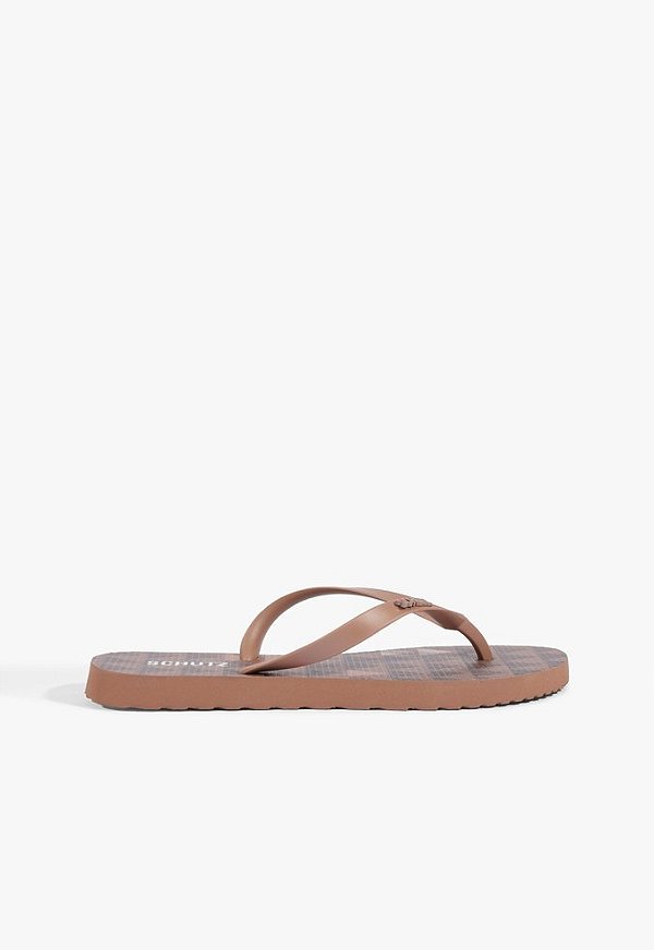 Chinelo Feminino Flat Flip Flops Logo Schutz Marrom
