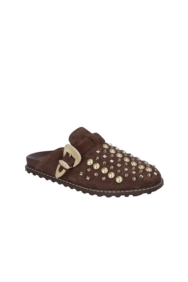 Mule Loafer Camurça Tira Fivela Aplicação Luiza Barcelos Coffee