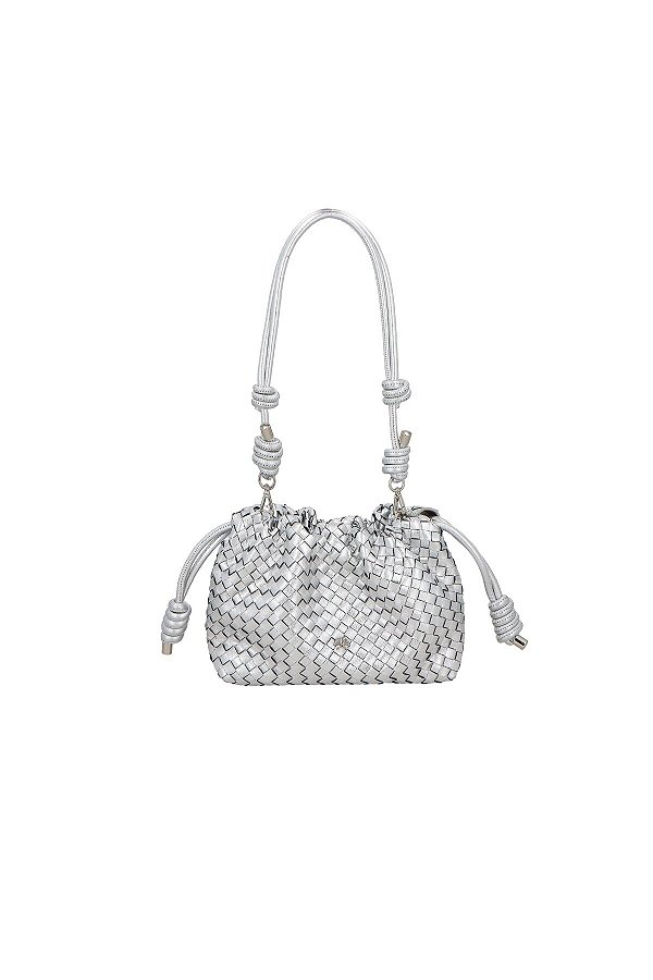 Bolsa Couro Media Metalcolor Tresse Enfeiteis Luiza Barcelo Prata