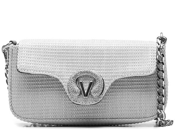 Bolsa Pequena Tiracolo Couro Croco Logomania Strass Vicenza Preto