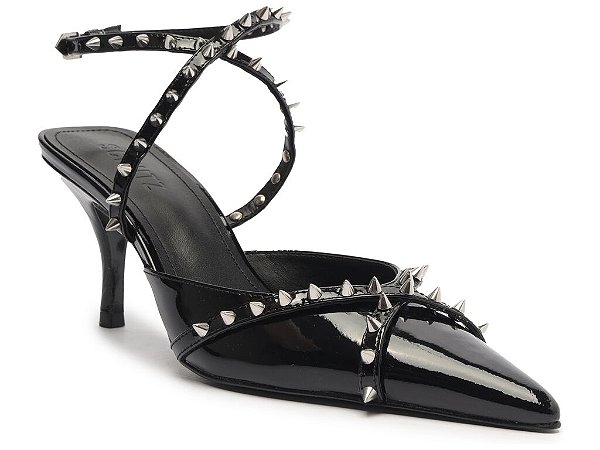 Scarpin Salto Médio Spikes Verniz Schuts Preto