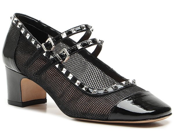 Scarpin Salto Médio Spikes Couro Vicenza Preto