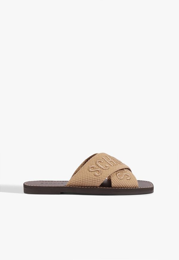 Sandália Rasteira X Schutz Bege Logo Marrom Schutz