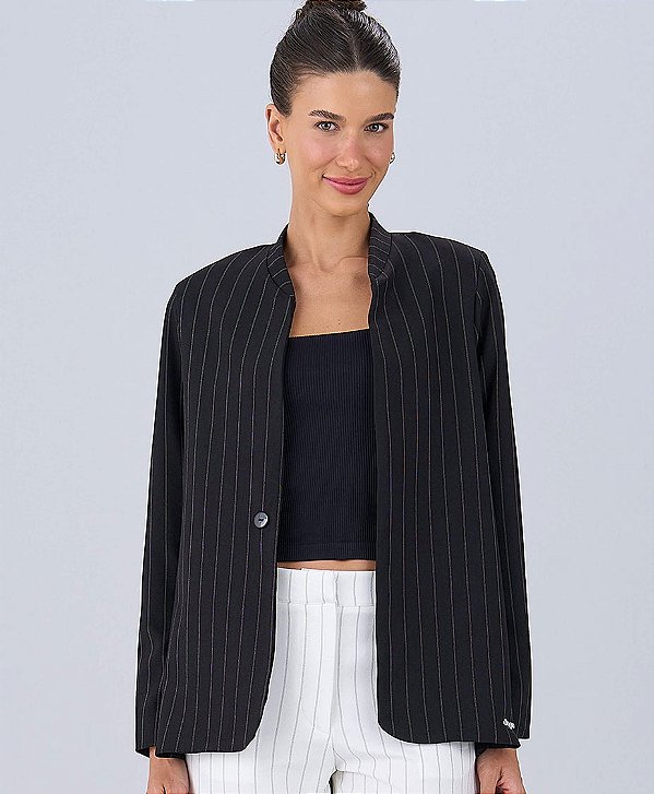 Blazer Alongado Risca De Giz Alto Giro