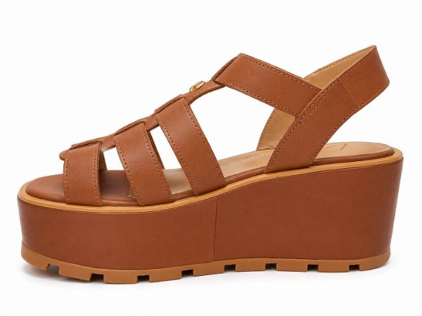 Sandália Plataforma Flat Em Couro Luiza Barcelos Camel