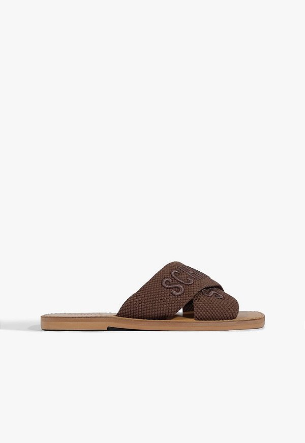 Chinelo Feminino Rasteirinha Tecido Slide X Schutz Marrom