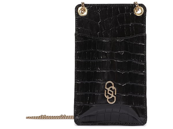 Porta Celular  Couro Logotipo Dourado Schutz Preto