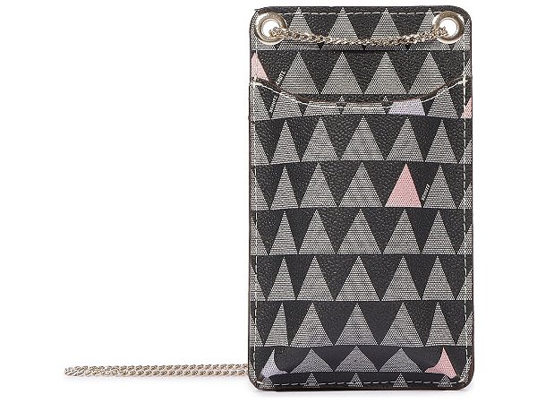 Porta Celular Corrente Couro Triângulo Schutz Preto