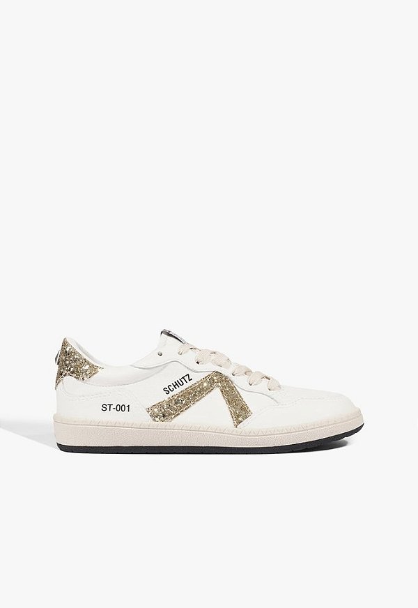 Tênis ST 001 Multineutro Couro Amarração Glitter Dourado Schutz