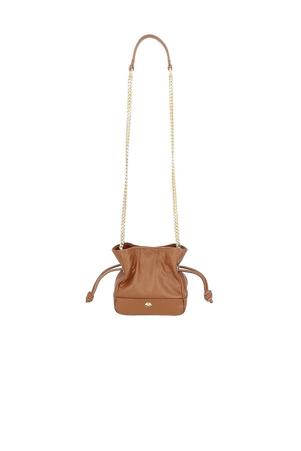 Bolsa Mini Em Couro Com Alça Corrente e Fechamento Luiza Barcelos Camel