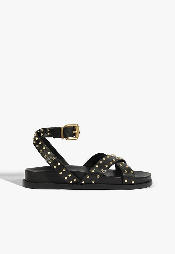 Papete Flatform Fivela Tachas Couro Preta Schutz