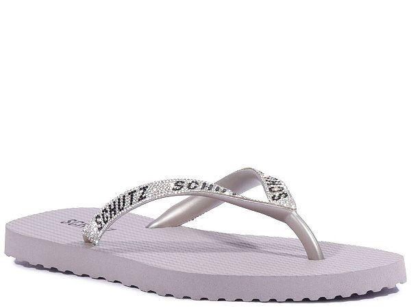 Chinelo Prata com Tiras de Strass Schutz