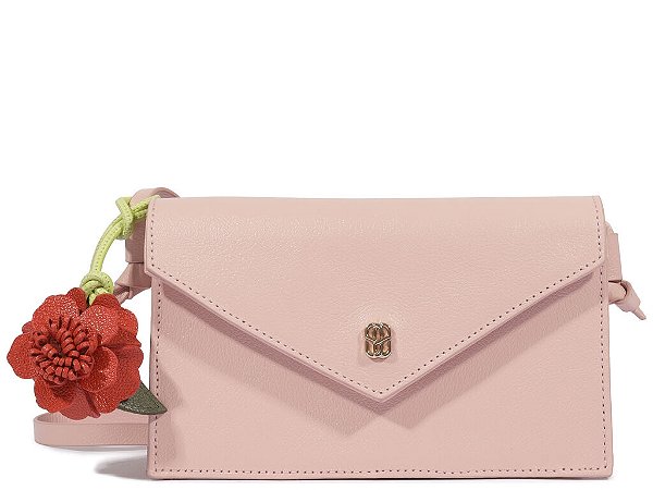 Bolsa Pequena Em Couro Com Chaveiro Rosa Schutz