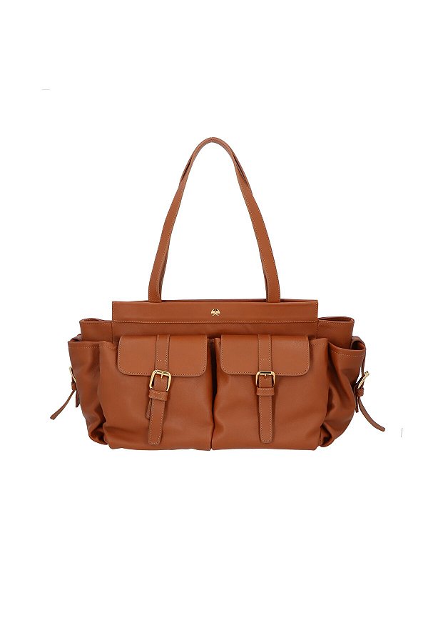 Bolsa Sandalo Em Couro Com Alças Camel Luiza Barcelos