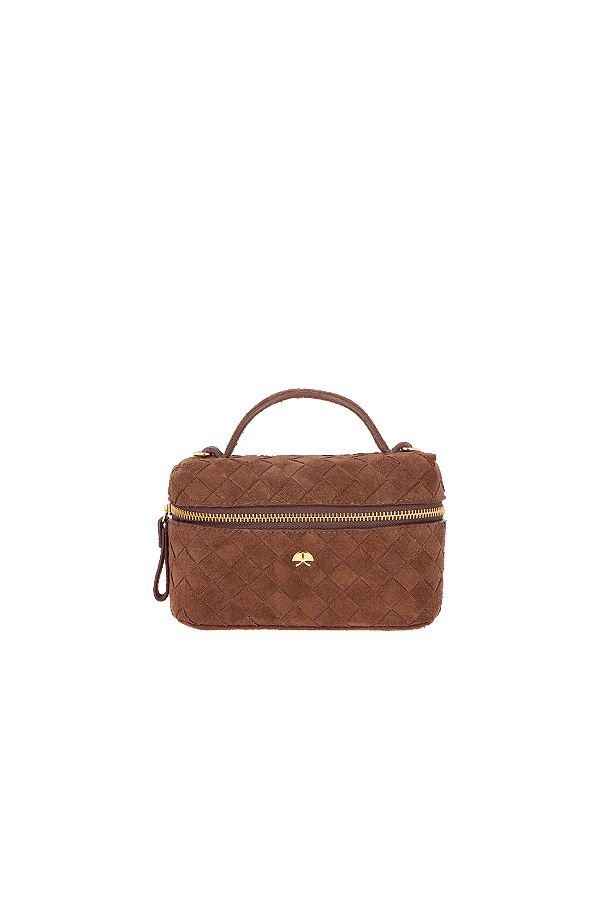 Bolsa Vanity Pequena Em Camurça Marrom Luiza Barcelos