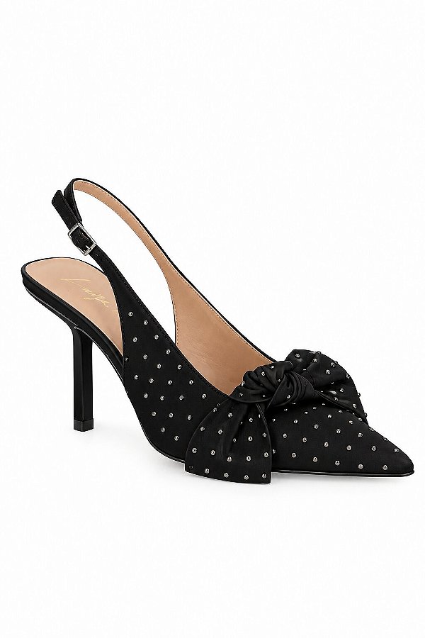 Scarpin Salto Alto Couro Preto Com Rebites Luiza Barcelos