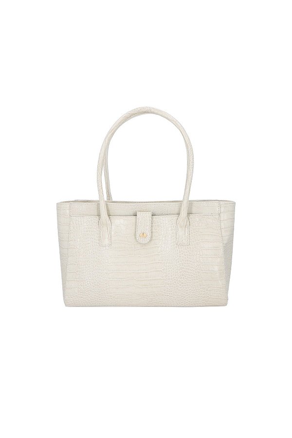 Bolsa Grande Em Couro Croco Off White Luiza Barcelos