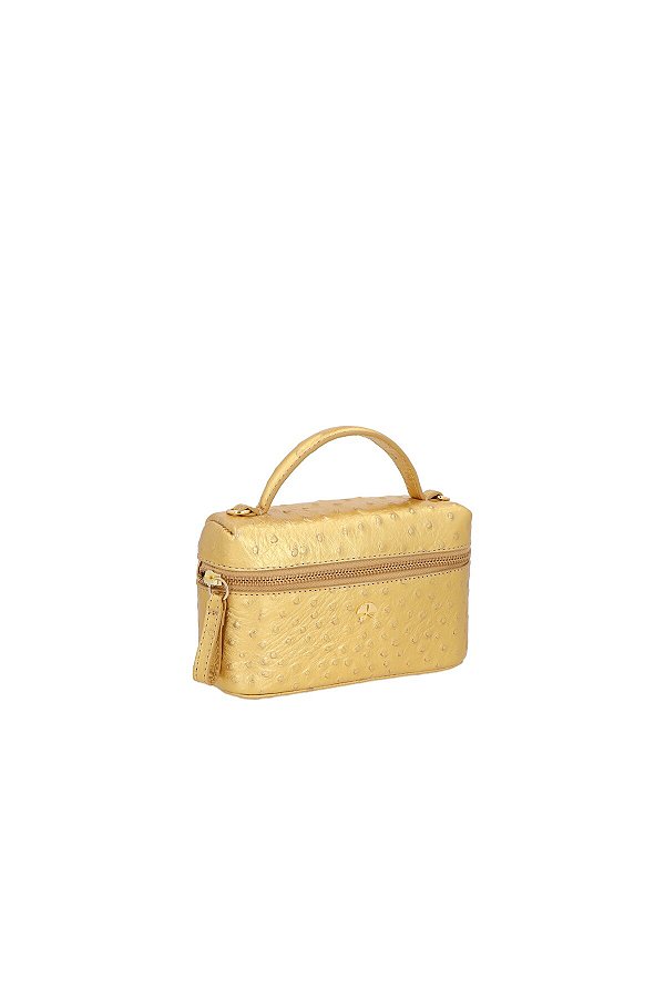 Bolsa Vanity Pequena Em Couro Avestruz Bronze Luiza Barcelos