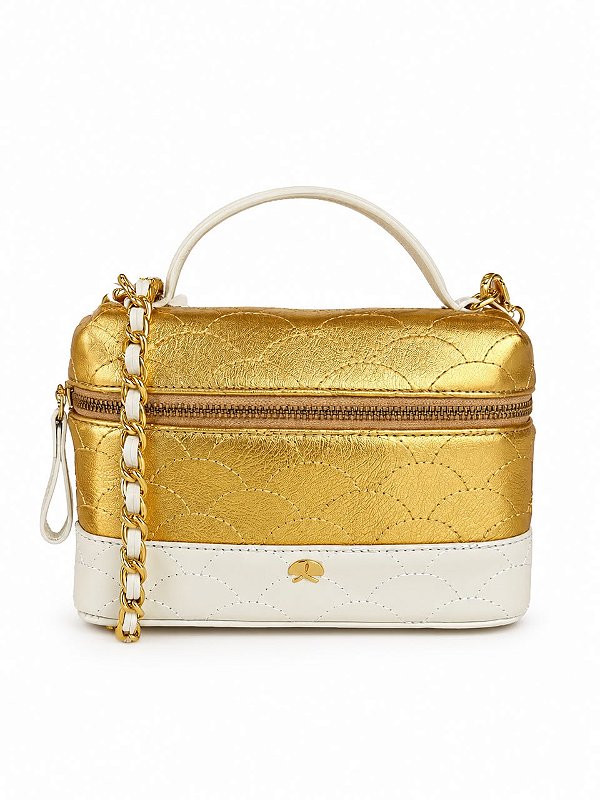 Bolsa Pequena Tiracolo Metalizada Couro Dourado Grease Luiza Barcelos Off White