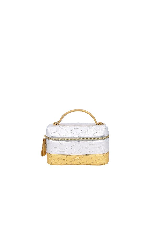 Bolsa Vanity Pequena Em Couro Avestruz Chumbo E Bronze Luiza Barcelos