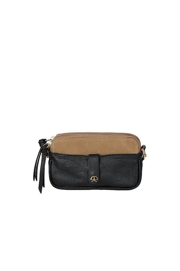 Bolsa Feminina Pequena Couro Alça Fina Camurça Luiza Barcelos Preto