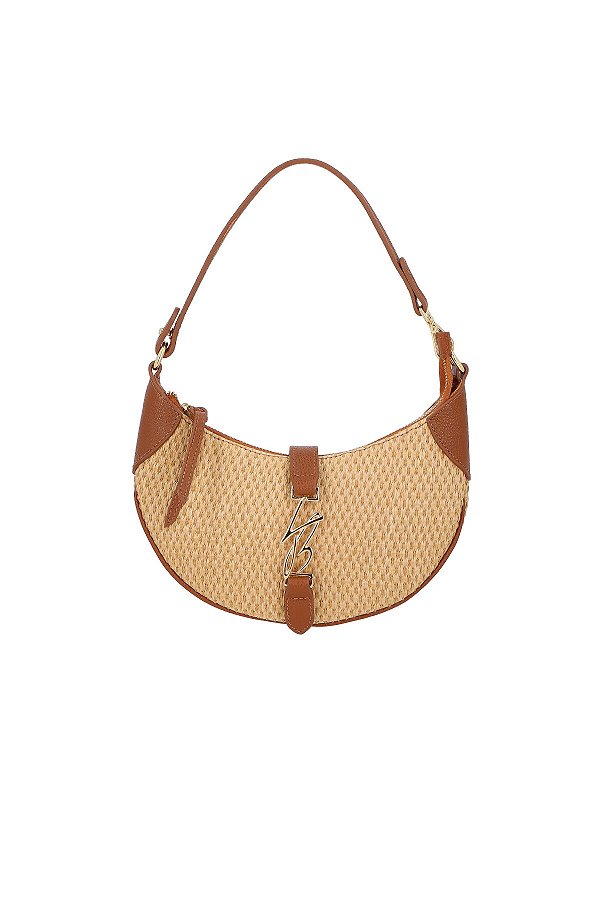 Bolsa Média Em Ráfia Natural E Couro Caramelo Luiza Barcelos