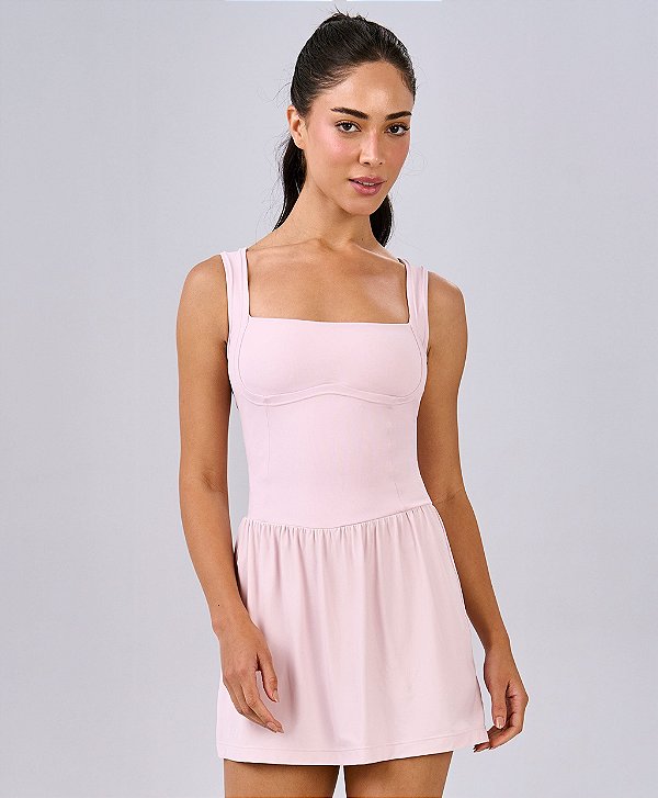 Vestido Com Nervura e Shorts Interno Alto Giro