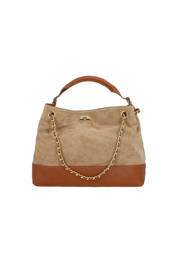 Bolsa Hobo Grande Em Camurça Bege Fendi E Couro Caramelo Luiza Barcelos