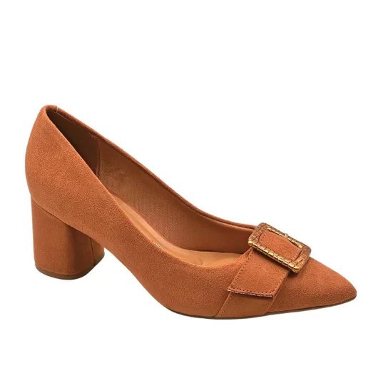 Scarpin Vizzano Salto Alto Bloco Feminino Cor Caramelo