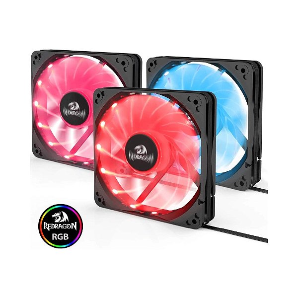Kit com 3 Fans Coolers Redragon GC-F006 RGB - 120mm