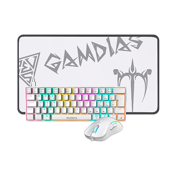 Kit Gamer 3 em 1 Gamdias Hermes E4 Branco - Teclado Mecânico com Switch Marrom + Mouse + Mousepad