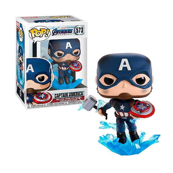 POP! Funko - Captain America com Escudo Quebrado e Mjolnir 573 - Marvel Avengers Endgame