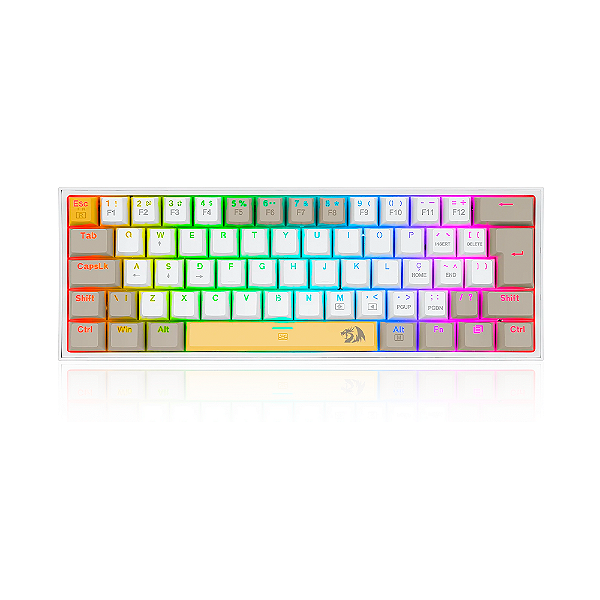 Teclado Mecânico Gamer Redragon Fizz RGB Amarelo + Branco + Cinza - Switch Mk.II DIY Marrom