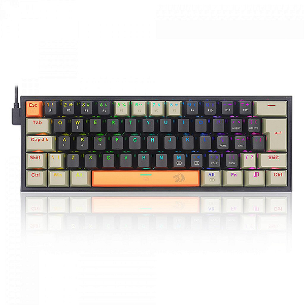Teclado Mecânico Gamer Redragon Fizz RGB Laranja + Preto + Cinza - Switch Mk.II DIY Marrom