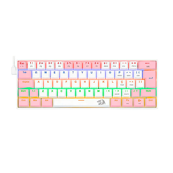 Teclado Mecânico Gamer Redragon Lakshmi Branco com Rosa Rainbow Switch Marrom