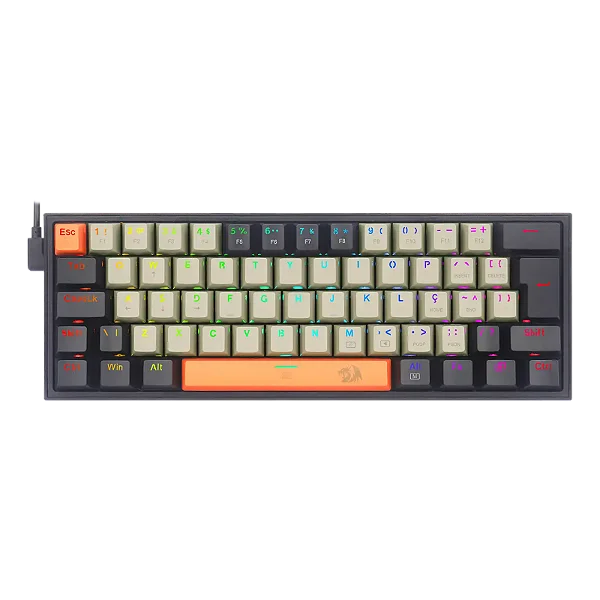 Teclado gamer Redragon Fizz RGB K617 Sunrise Switch Brown Layout 60%