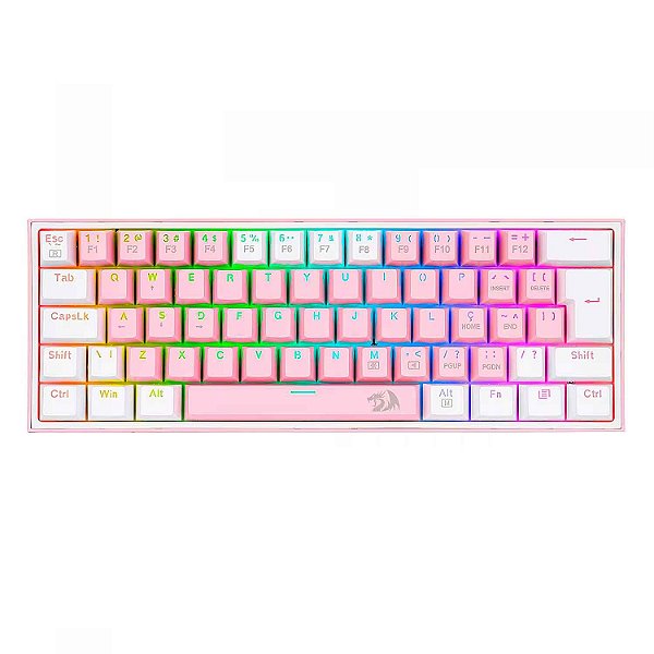 Teclado Gamer Redragon Fizz Rainbow K617-RGB-PW Switch Azul Layout 60% - Rosa Branco