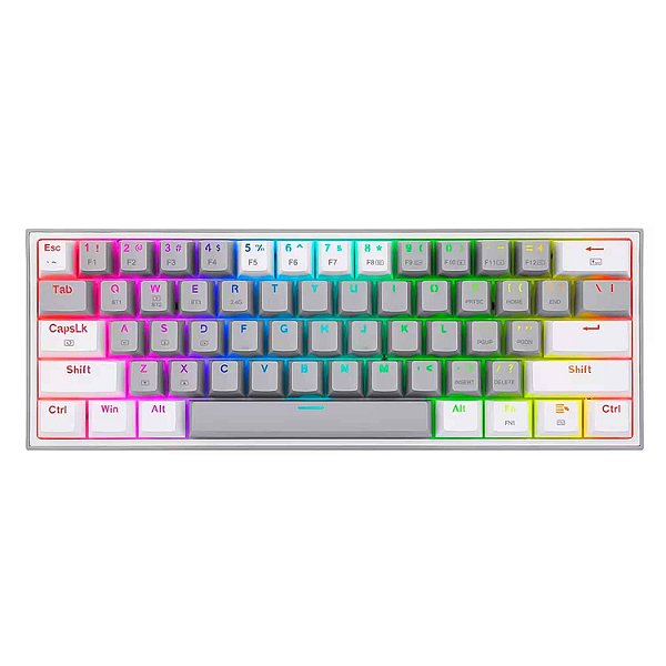 Teclado Gamer Redragon Fizz K617 RGB Switch Red Layout 60% - Cinza e Branco