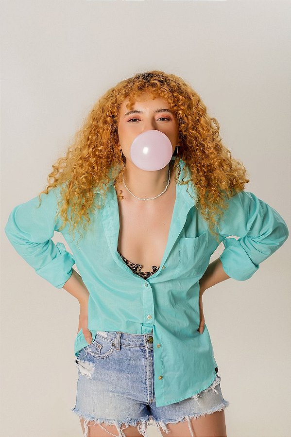 camisa social feminina azul turquesa