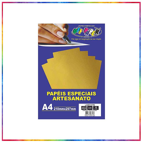 PAPEL LAMICOTE OURO A4 250G 10 FLS - OFF PAPER