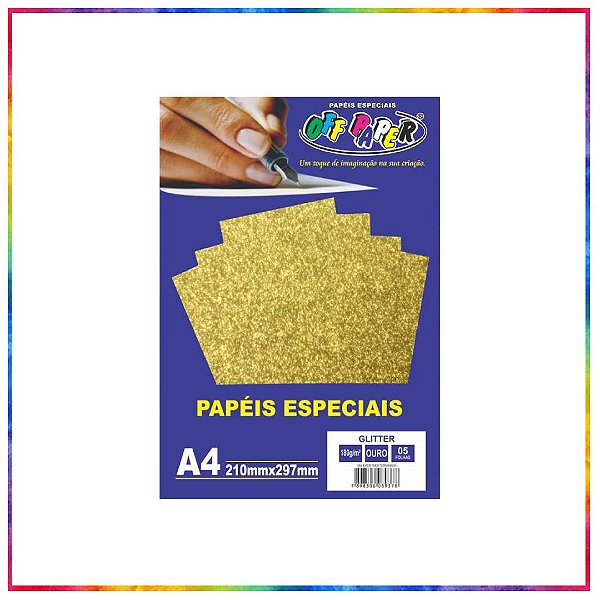 PAPEL GLITTER OURO A4 180G 5 FLS - OFF PAPER (10454)
