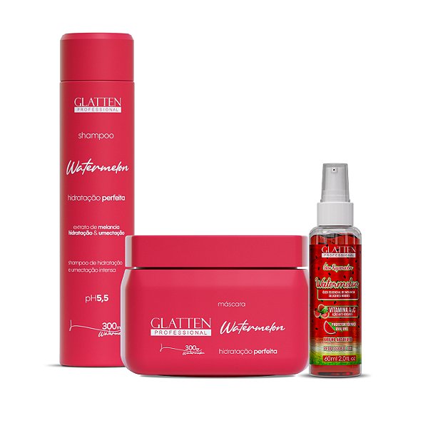 Promoção Glatten - Kit Melancia - Shampoo, Máscara e Óleo Reparador