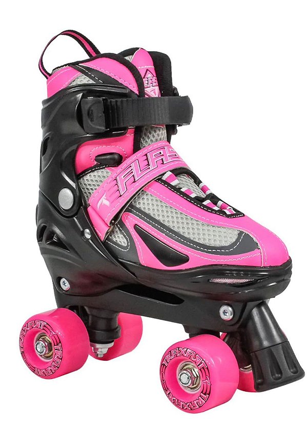 Traxart Patins Quad ajustável infantil FLASH - Rosa (28 AO 34)