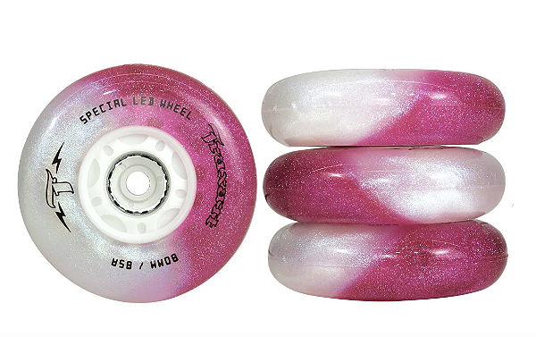 Traxart Rodas Led Special 80mm/85a - Glitter: Pink e Branco (4 unidades)