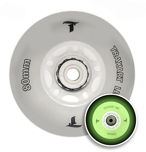 Rodas Led Traxart 80mm / Branca com Led Verde - 4 unidades