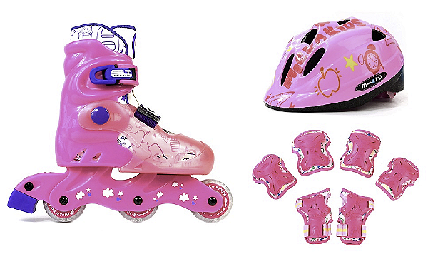 Patins Micro PLUM Future Infantil com proteções / Roda de LED - Rosa 25 AO 28