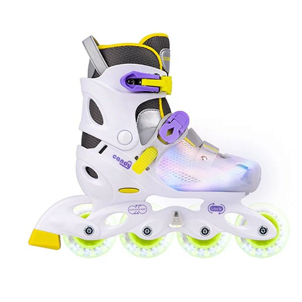 Patins Inline Cosmo ID Candy Flash infantil ajustável / LED - 26 AO 34