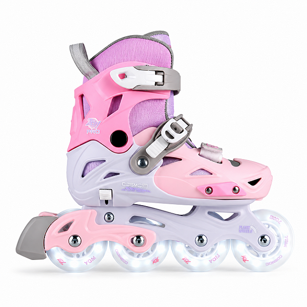 Patins Cosmo JOY PRO Infantil Ajustável - Rosa / roda de LED