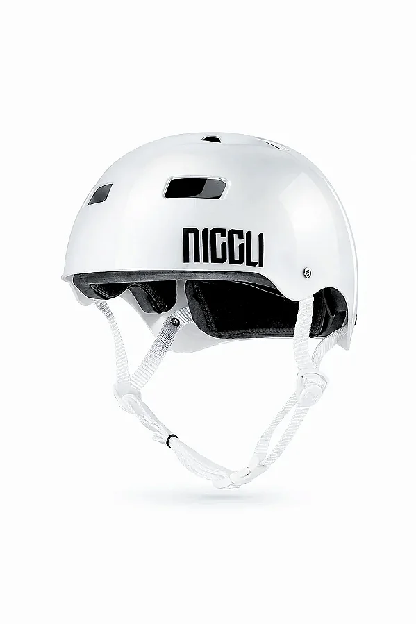 Capacete Niggli Pro Branco Pérola Brilho com Fita Branca