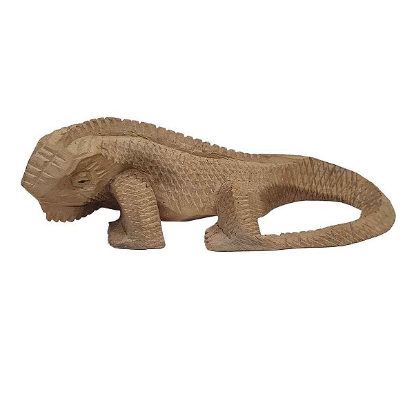 Escultura Iguana de Madeira Suar Mesclada 22cm
